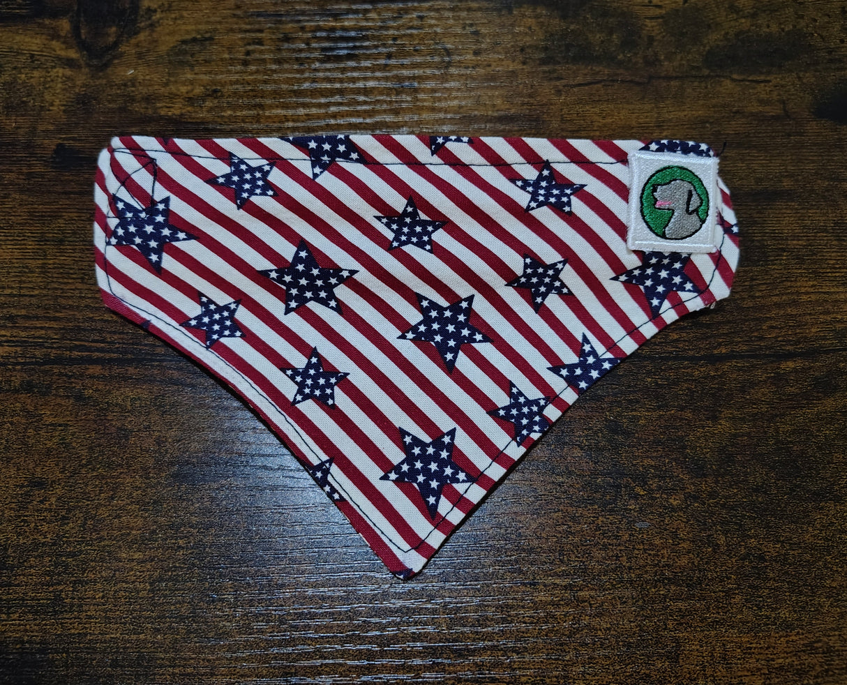 American flag patterned fabric on a wooden surface