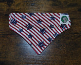 American flag patterned fabric on a wooden surface